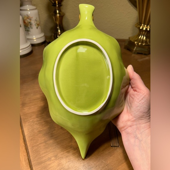 Grasslands Road Ceramic Green Leaf Serving Bowl Dish with Yellow Bird 13x7.5" - Picture 4 of 7